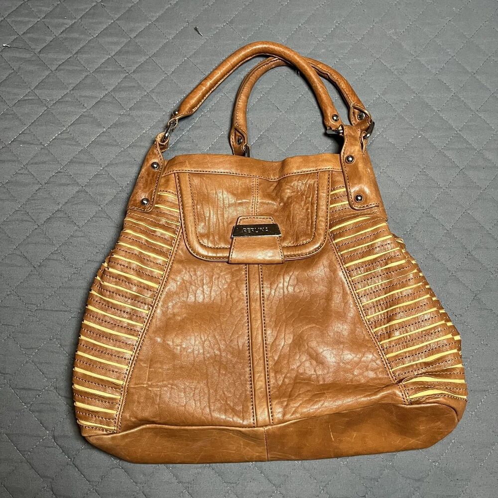 Perlina New York Natalie Tote Brown Leather Shoulder Bag Leopard Interior Lining